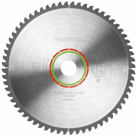 Festool 494606 Special Saw Blade 260mm x 2.5mm x 30mm x 64T Festool 494606 Special Saw Blade 260mm X 2.5mm X 30mm X 64T -FESTOOL Sales Store 18463052 1